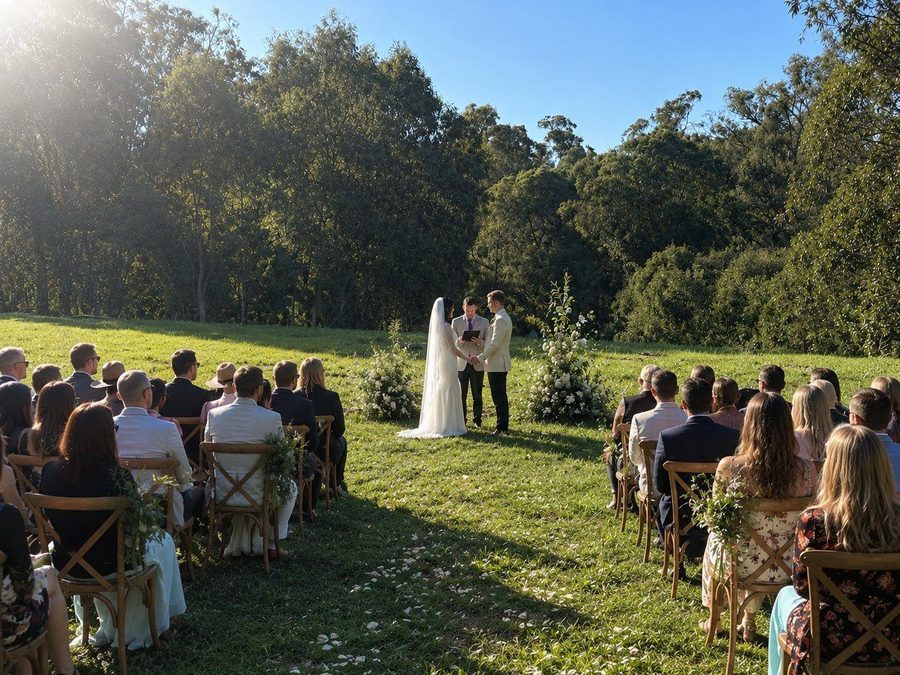 Ceremony on the lake lawn